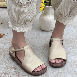 Handmade Womens Sandals Summer New Arrival Genuine Leather Breathable Vintage Mom Shoes Soft Bottom Ethnic Style Elderly Sandals