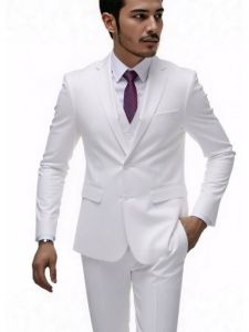 White Mens Suits Groom Tuxedos Slim Fit Business Casual Notch Lapel 3 Piece Suit Set Costume Homme for Party(jacket+pants+vest)
