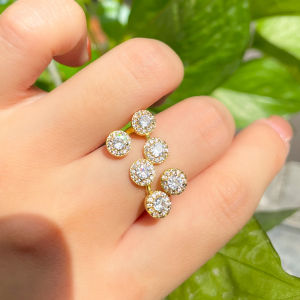 SEQUITO Luxury Women Jewelry Yellow Gold Color Micro Pave AAAAA Cubic Zircon Six Small Round Shape Prom Party Adjustable Ring Lady Finger Accessories SR120