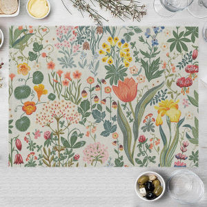 Colorful Floral & Green Leaf Print Placemat Non-Slip & Heat-Insulating Universal Placemat for Kitchen & Dining Room