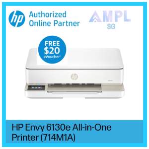 HP Envy 6130e Free $20 eVouchers | Automatic duplex printing Print copy scan mobile fax | 1-year local Singapore warranty provided directly by HP | Replacement cartridges HP 68 Black HP 68 Color HP 68e EvoMore | 714P2A 6130 e