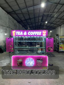 Ki ốt trà sữa kèm thùng đá âm và khay topping