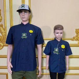 Navy kemeja polos couple ayah dan anak lengan panjang kemeja kopel warna biru navi