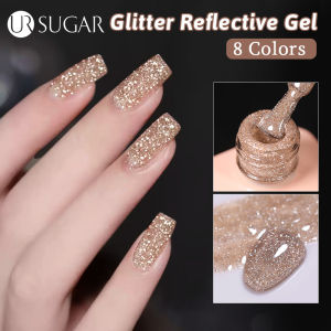 เล็บเจลสีหวาน15มล. เจลเล็บแวววาวสีทองสะท้อนแสงเลื่อมกลิตเทอร์เล็บปิดแช่เคลือบเงากึ่งถาวร