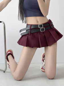 กระโปรงสั้นทรงเอเอวต่ำเซ็กซี่สไตล์อเมริกัน กระโปรงสั้นพับข้างคู่ป้องกันการเปิดเผย กระโปรงสั้นฤดูร้อน 2024 สีพื้น