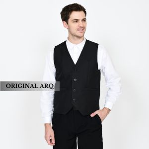 Rompi Jas Pria Warna Hitam Vest Dalam Blazer Waistcoat Bahan Tebal Premuim Model Slimfit Fit Body