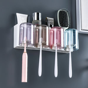 (TẶNG KÈM MÓC DÁN) COMBO 4 LY TRONG SUỐT VÀ Giá Để Bàn Chải Đánh Răng Đa Năng HIỆN ĐẠI TIỆN DỤNG - đồ đựng bàn chải đa năng - kệ bàn chải đẹp - giá treo bàn chải độc lạ - ke móc bàn chải trong nhà tắm