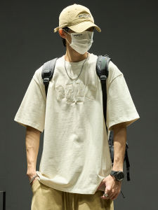 เสื้อยืดคู่รักทรงหลวมแขนสั้นผ้าฝ้ายแท้สไตล์อเมริกันปักตัวอักษรสำหรับผู้ชาย ทรงหลวม น้ำหนักเบา ทรงหลวม แฟชั่นกลางแจ้ง