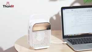 Thunlit Air Conditioner Fan 2000mAh Rechargeable 3 Wind Speeds Portable Mini Air Cooler with Spray and Night Light Atomized Humidifier