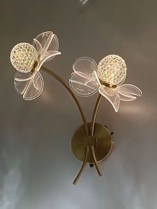 Glass Flower Wall Lamp Restaurant Luxury Villa Fixture No Flickering Dazzling Living Room Sconce