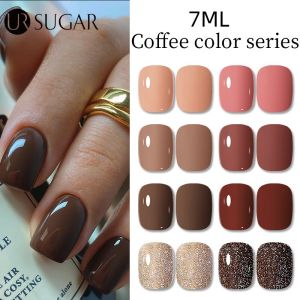 UR SUGAR 7ml Coffee Color Dark Brown Gel Nail UV Polish Pink/Nude/Jelly Color Nail Decoration Semi Permanent Reflective Top Coat Nail Art UV Gel Varnish