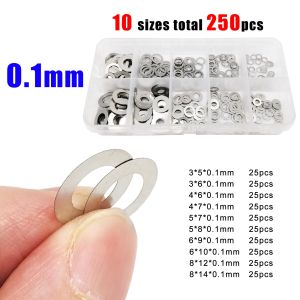 1 Box 0.1mm 0.2mm 0.3mm Thick Ultra Thin Flat Washer Adjusting Shim Plain Gasket Kit Set Mix Size M3 to M20 304 Stainless Steel
