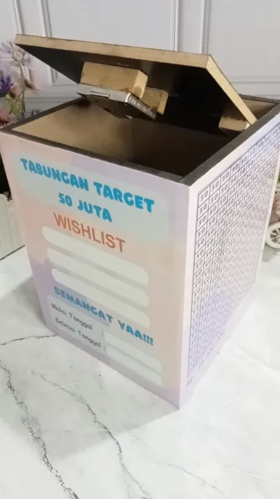 Celengan Kotak jumbo Kunci kayu Target wishlist 50 juta 100 juta 200 ...