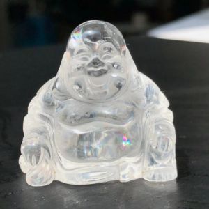 Natural Clear Quartz Happy Buddha White Crystal Buddha Carving Home Decoration Desk Ornament