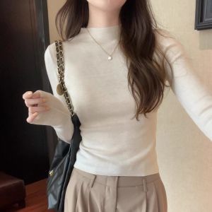 Trendy Fashionable Autumn Elegance Design Niche Semi-High Neck Slim Fit Knitted Top
