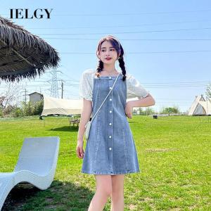 IELGY womens retro korean style square neck denim dress