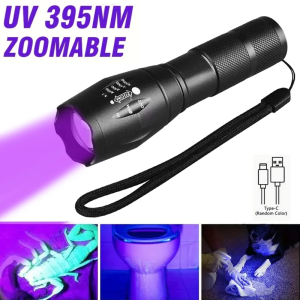 Mini Portable 365nm/395nm Rechargeable UV Flashlight - Pocket LED Blacklight Torch for Pet Urine Authentication Leak Detection