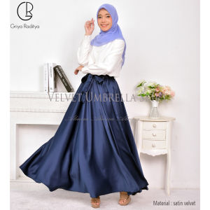 Rok Payung Panjang Mewah Lebar Satin Velvet Umbrella Skirt Almira Kondangan Mayung Keliling 4m