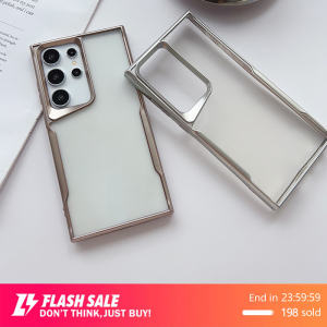 🇹🇭Ekcam เคสใสขอบสี เคสกันกล้อง S21 S22 S23 S24 FE Plus Ultra for Samsung Galaxy ผิวมันวาว TPU เคส Phone Case 5G เคสมือถือส่งจากไทย สีเงิน สีน้ำเงิน สีดำ