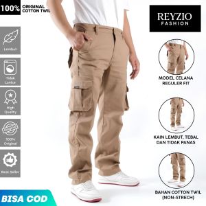 Celana Cargo Panjang Premium Pria Bahan Canvas  | Celana Cargo Bahan Tidak Melar Tebal Nyaman Adem