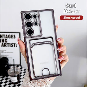 Ốp đồ đựng thẻ mạ trong suốt sang trọng cho Samsung Galaxy A13 A53 A73 a04s A51 A71 S20 S21 S22 S23 Ultra Plus FE Note 10 20 Plus Vỏ điện thoại mềm chống sốc siêu silicon