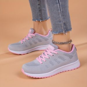 2025 Womens Casual Shoes Fashion Breathable Walking Mesh Flat Shoes Sneakers Women Gym Vulcanized Shoes White Female Footwear