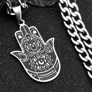 Fatima Hand Symbol Pendant Stainless steel Silver Color Jewelry Women Men Fashion Amulet Necklace Bracelet Accessories