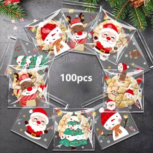 100 self-sealing Christmas cellophane gift bags plastic Santa Claus candy and cookie gift sealed bags bulk bags suitable for