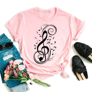 New Harajuku Funny Music Note Art T Shirt Fashion Women T Shirt Music Tops Short Sleeves Black T-shirt Ladies Casual Tees Top