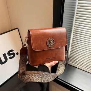 Retro Large Square Bag Womens Crossbody Bag Shoulder Strap Commuter Single Bag Diagonal Bag Soft PU Pure Color