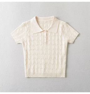American Lapel Short Sleeve Cable Stitch Polo Shirt Women 2024 Spring/Summer New Arrival Silm Slimming and Short Knitting T-shirt Tops