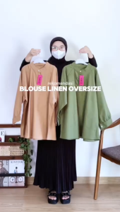 Kemeja Wanita Oversize Kerah Shanghai Ld 120cm - Blouse Linen Polos Big size Jumbo