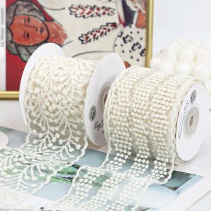 ริบบิ้นลูกไม้ปักลายย้อนยุคสำหรับตกแต่งผม DIY ทำมือ ริบบิ้นผ้าซาตินรูปผีเสื้อขอบลูกไม้ เข็มขัดริบบิ้นผ้าซาตินตกแต่ง