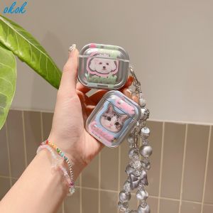 OKOK Electroplated Silver Cats And Dogs AirPods Case For AirPods 1 2 3 AirPods Pro 4 InPods 12 i12 Wireless Bluetooth Headphones Headset Gen 1 2 3 Silicone Casing Shockproof Protective Cover Shell Top Seller With Pendant