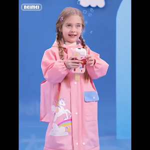 Cartoon Kids Raincoat EVA Waterproof Lightweight Thicken Raincoat with School Bags Eeflective Strip Rainwear Kapote for Kids 3-10Y