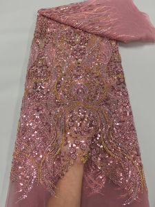 New Luxury Nigerian African Heavy Beads Sequins Mesh Lace 2025 Bride French Net Lace Fabric Sewing Embroidered Lace Tulle Women