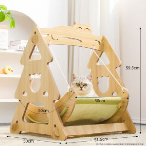 Wooden Swinging Cat Bed Hanging Hammock Pet Chair Small Size Four Season Universal Cat Lounge Chair Portable Cat Nook