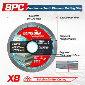 Geinxurn 3/5/8/15 PCS Continuous Rim Cutting Disc(4"/4.5“) Wet Cutting Wheel for Tile Ceramic Porcelain Marble