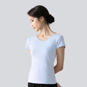 Baiyu Wuyuan Dance Short Sleeve V-Neck T-Shirt Backless Fitness Training Top Womens Ballet Costume Sportswear Yoga Gymwear