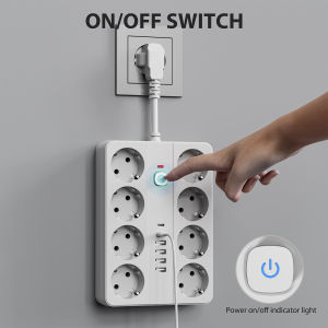 1 Pc 14-in-1 Surge Protection Power Strip with USB Port 8 AC Outlets & 4 USB-A Ports & 2 Type-C Suitable for Home Office