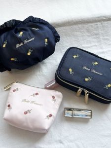 Sweet Rose Embroidery Small Makeup Bag Cosmetic Storage Pouch Fabric Organizer Pouch from Mainland China