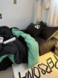 Cool Black Dual Color Washed Cotton Bedding Set Simple Minimalist Style Student Dormitory 1.8 Three Piece Set Quilt Coverlet