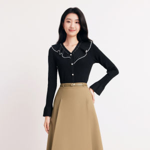 Koradior | Elegant V-Neck Long Sleeve Ladies Knitted Top