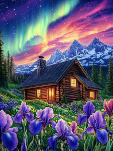 Huacan 5D DIY Diamond Painting Aurora House Flower Diamond Mosaic Landscape Complete Kit Rhinestone Pictures