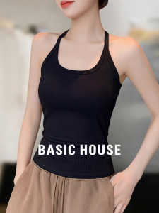 Basic House | Black Halter Backless Slim Fit Sleeveless Top