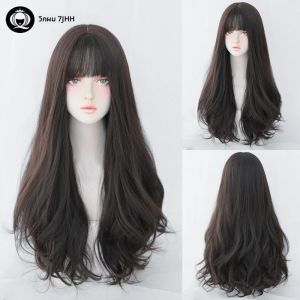 วิกผมสังเคราะห์สีน้ำตาลชั้นความหนาแน่นสูง7JHH สำหรับผู้หญิงวิกผมลอนแบบหลวมทนความร้อนวิกผมน้ำตาลเย็น