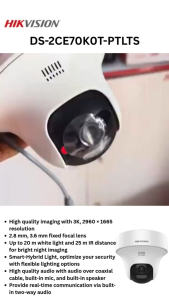 Hikvision DS-2CE70K0T-PTLTS 3K Two Way Audio Fixed PT Turret