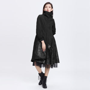 SDEER | Spring A-Line High Neck Textured Ruffle Mesh Coat
