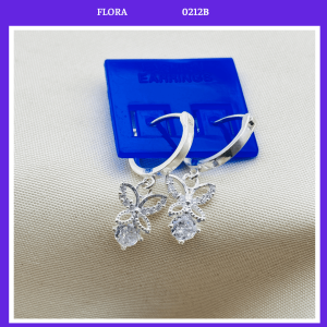 FLORA 0212B - Bông tai bạc ta hình bướm đính đá dành cho bé gái