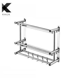 KAGK 2 ชั้น ชั้นแขวนติดผนังสแตนเลส เจาะยึดติดผนัง ผนังห้องอาบน้ำ เก็บของในห้องน้ำ ชั้นวางเครื่องอาบน้ำ วางอุปกรณ์เอนกประสงค์ ชั้นแขวนของในห้องน้ำ ชั้นวางของในห้องน้ำ - Lazada